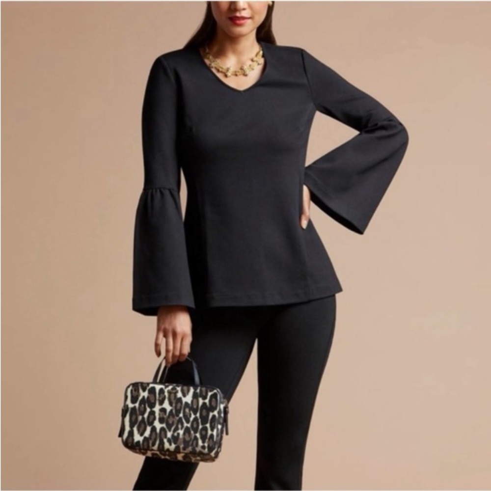 CAbi It's a Party Bell Sleeve V-Neck Top Black Sz Medium